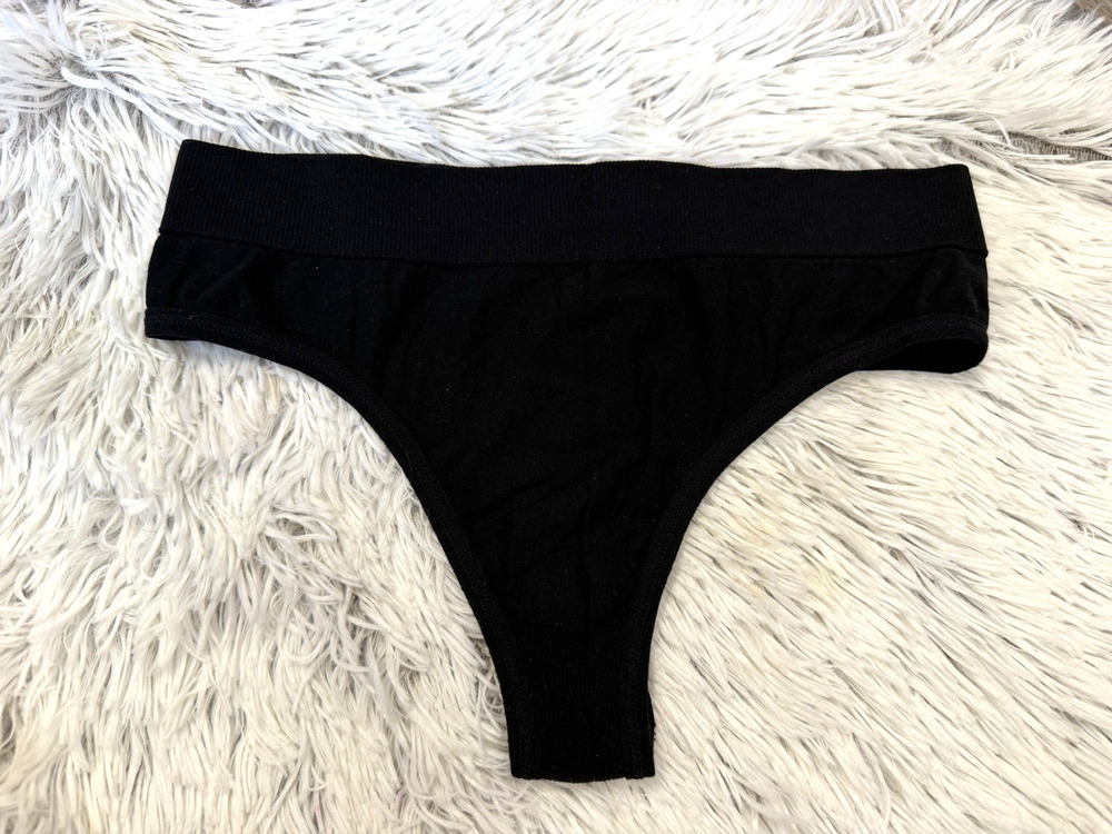 Women's Black body Low Thong Panties underwear stretchy Size Small Ribbed waist